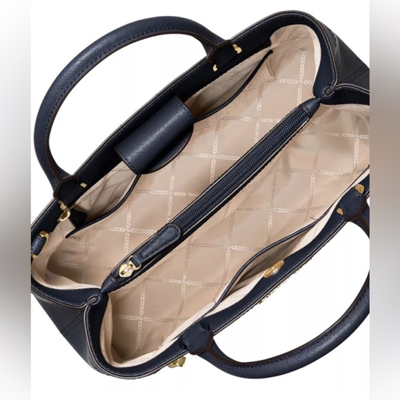 MICHAEL KORS Handbag Crossgrain Leather Navy Large Crossbody Satchel AUTHENTIC - Picture 11 of 12